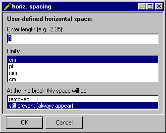 user-defined horiz. spacing